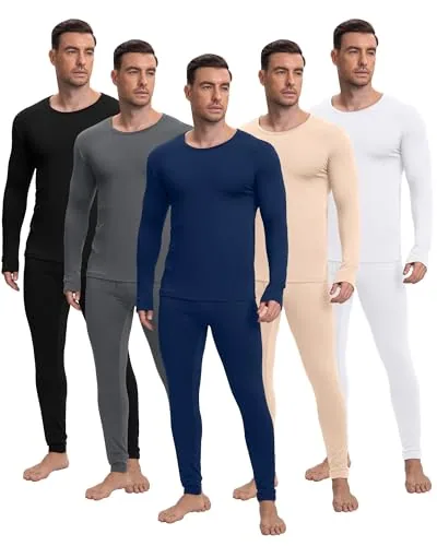 Thermal Underwear Fleece Base Layer, pack of 5 sets, black