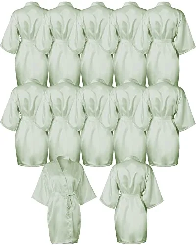 Kimono Robes Silky Bride Bridesmaids, pack of 12, green