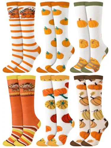 Funny Fall Socks Thanksgiving, 6 pairs