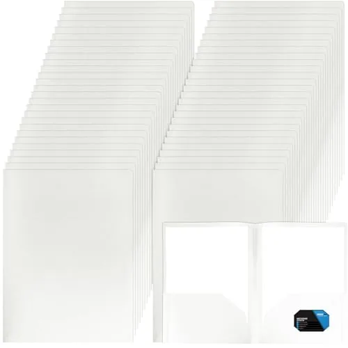 Plastic Folders Pockets Letter, pack of 50, white