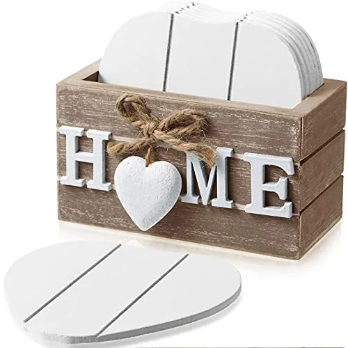 Wooden Heart Coasters Holder, pack of 6, brown