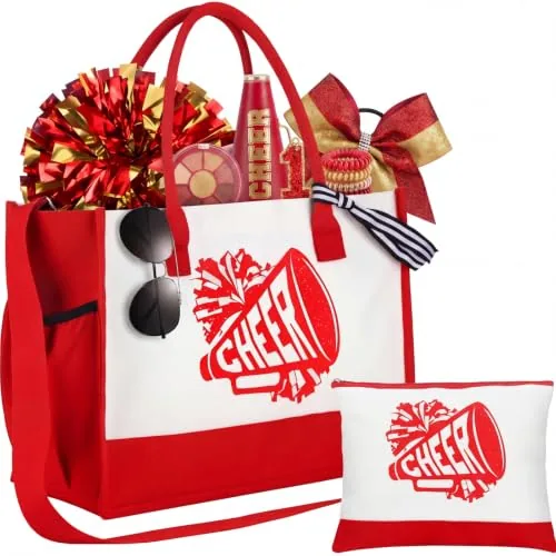 Cheer Canvas Tote Bag Makeup, red