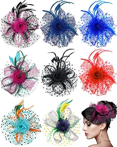 Flower Feather Fascinators Mesh Hair, pack of 8