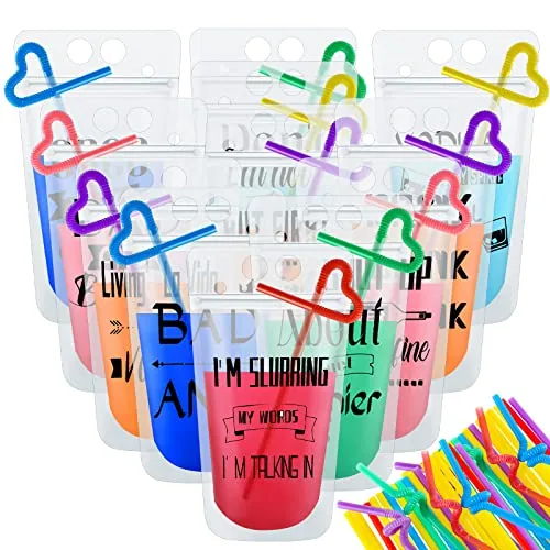 Drink Pouches Straws Alcohol Reusable, pack of 60 sets, black