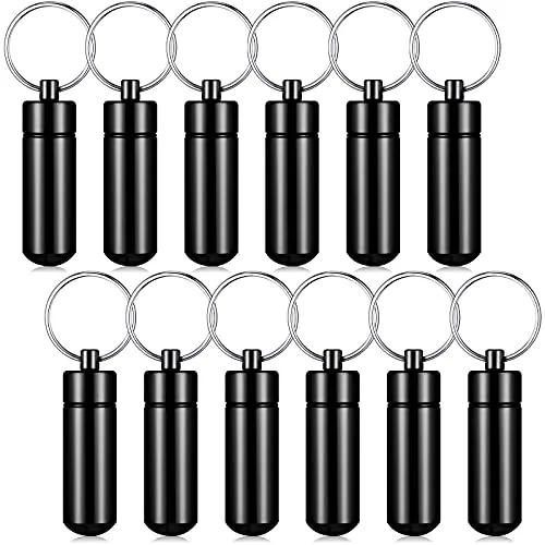 Portable Keychain Pill Holder Pocket, pack of 12, black