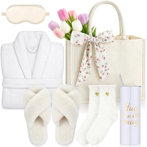 Birthday Spa Robe Slippers Self, pack of 7, white