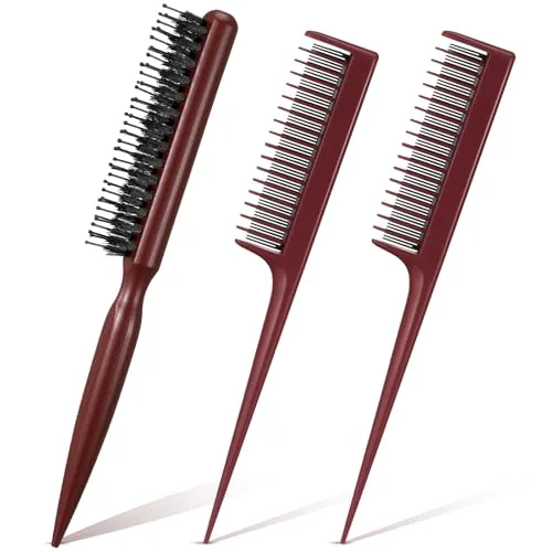 Hair Teasing Combs Boar Bristle, pack of 3, brown