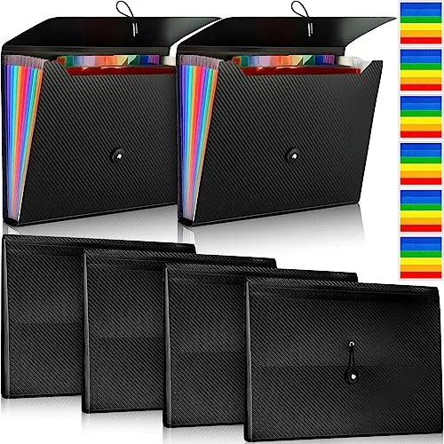 File Folder Organizer Pocket Expanding, pack of 6, black