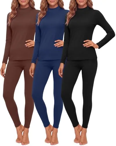 Mock Neck Thermal Underwear Fleece, pack of 3, black