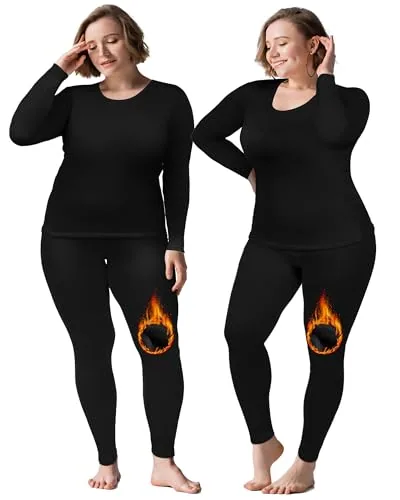 Plus Long Thermal Underwear Fleece, pack of 2 sets, black