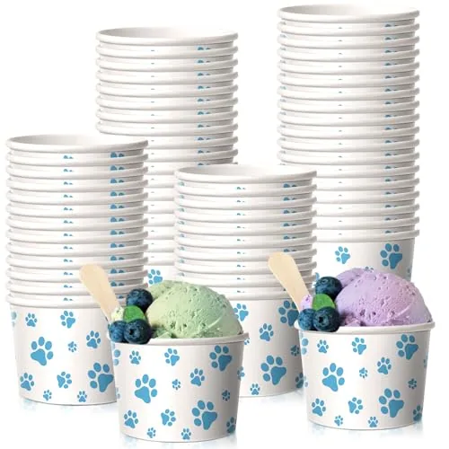 Paw Print Ice Cream Cups, 8 oz, blue