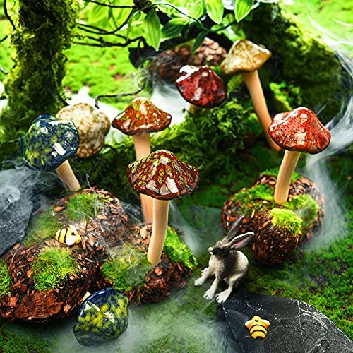 Ceramic Mushroom Figurine Garden Statue, pack of 8