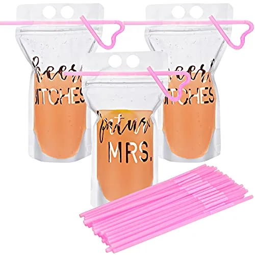 Bachelorette Drink Pouch Cup Straw, 17 oz, pack of 16