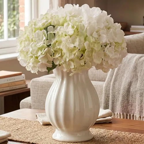 Hydrangea Artificial Flowers Ceramic Vase, pack of 6, white