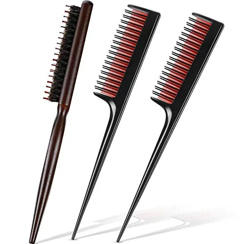 Hair Teasing Combs Boar Bristle, pack of 3, black