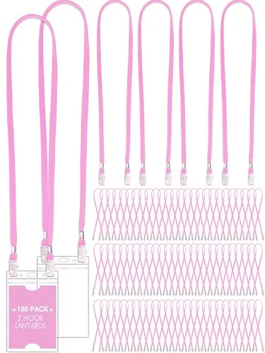 Double Clip Lanyards Face Mask, pack of 100, pink