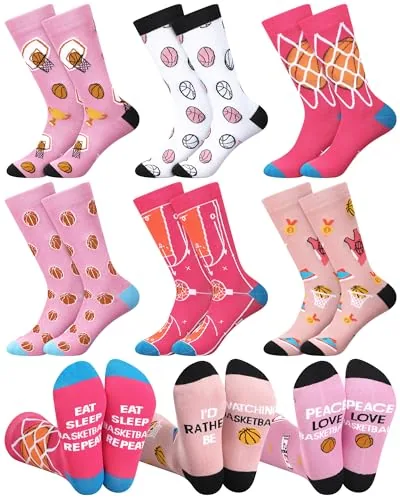 Basketball Socks Pink Novelty Funny, 6 pairs, pink