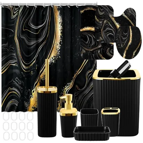 Black Gold Marble Bathroom Shower, pack of 10, black