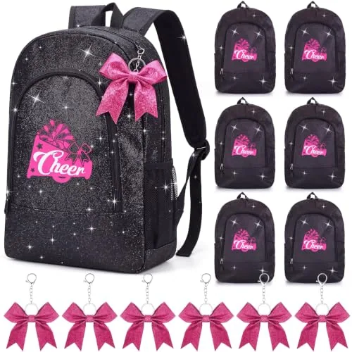 Cheer Backpack Bow Keychain Cheerleading, pack of 6, black