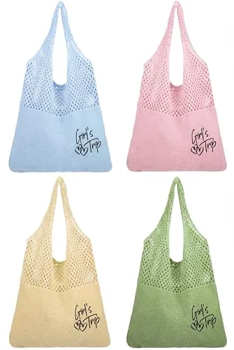 Trip Embroidered Beach Mesh Tote, pack of 4