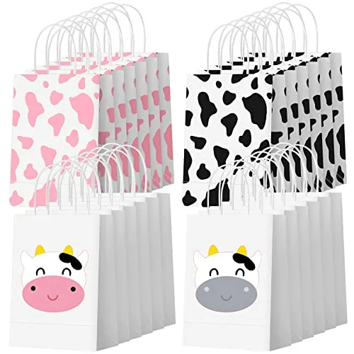 Cow Print Bags Handles, pack of 24, pink