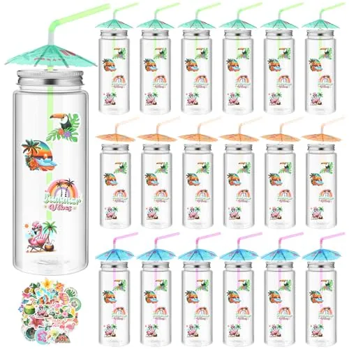 Plastic Mason Jar Bottles Lids, 14 oz, pack of 24 sets, clear