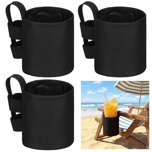 Beach Chair Cup Holder Drink, 4.1x3.5in, pack of 4, black