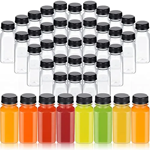 Plastic Juice Bottles Caps, 8 oz, pack of 48, black