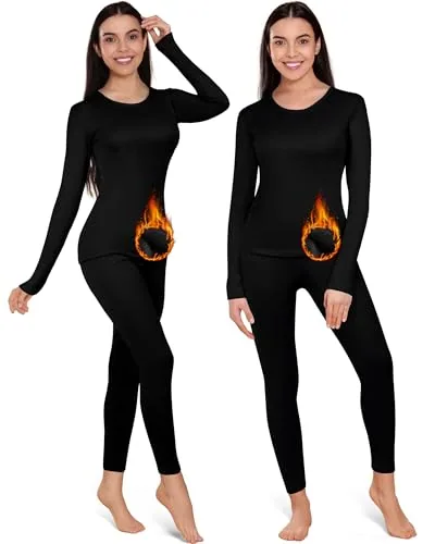 Thermal Underwear Warm Fleece Lined, pack of 2 sets, black