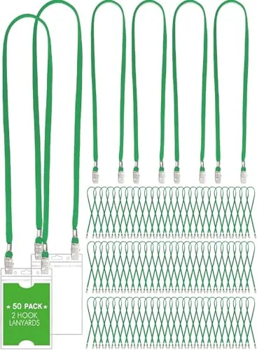 Twist Free Double Clip Lanyard, pack of 50, green