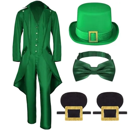 Leprechaun Costume Green Irish Outfit, pack of 5, green