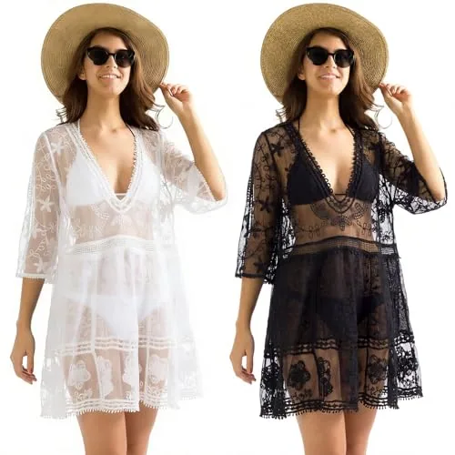 Lace Beach Cover Up Swimsuit, pack of 2, black