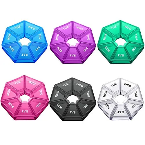 Small Weekly Pill Organizer Day, pack of 6, bright