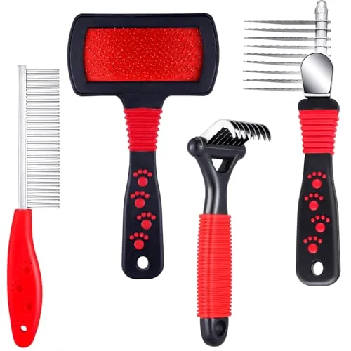 Dog Dematting Comb, pack of 4, red