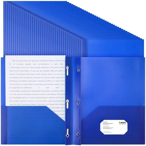 Plastic Folders Pockets Prongs, pack of 48, blue