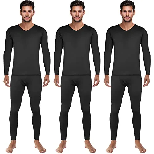 Thermal Underwear Long Fleece Lined, pack of 3 sets, black