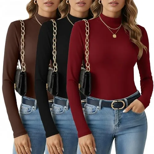 Thermal Turtleneck Tops, pack of 3, black