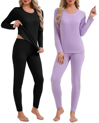 Thermal Underwear Warm Fleece Lined, pack of 2 sets, black