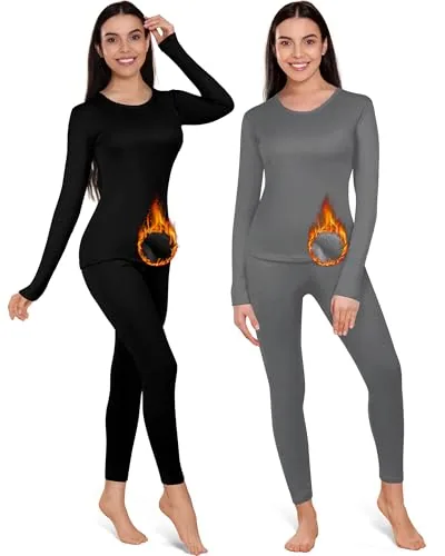 Thermal Underwear Warm Fleece Lined, pack of 2 sets, black
