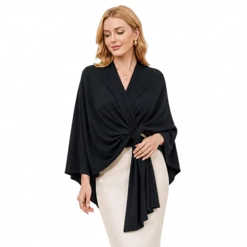 Elegant Shawl Wraps Open Front, black