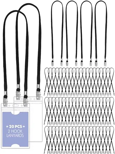 Twist Free Double Clip Lanyards, pack of 20, black
