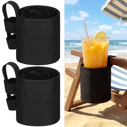 Beach Chair Cup Holder Drink, 4.1x3.5in, pack of 2, black