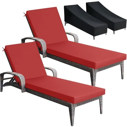 Outdoor Chaise Lounge Cushions Chair, 21 x 3 in, pack of 2 sets, red