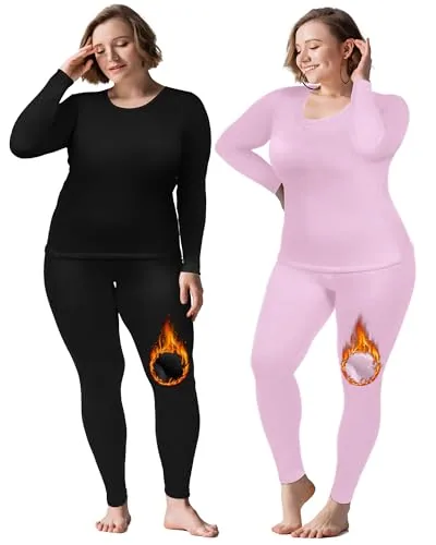Plus Long Thermal Underwear Fleece, pack of 2 sets, black