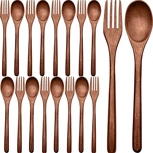Wooden Spoons Forks Utensils Eating, pack of 16