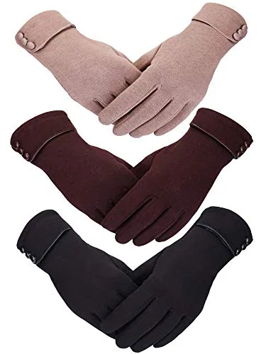 Winter Gloves Touchscreen, 3 pairs, black