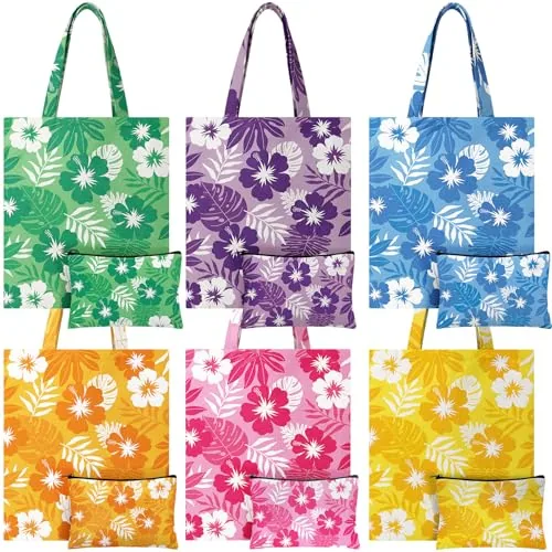 Hibiscus Canvas Tote Bags Makeup, pack of 6 sets