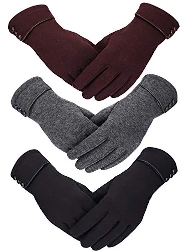Winter Gloves Touchscreen, 3 pairs, black