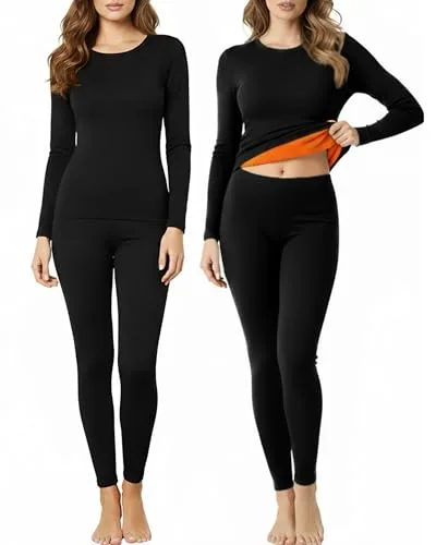 Thermal Underwear Soft Fleece Lined, pack of 2 sets, black