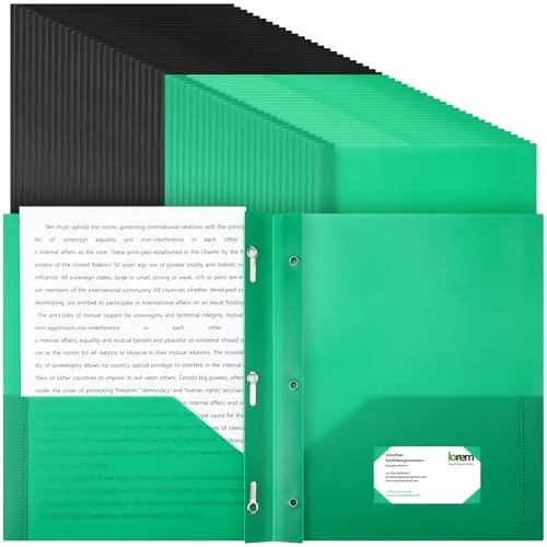 Plastic Folders Pockets Prongs, pack of 48, green